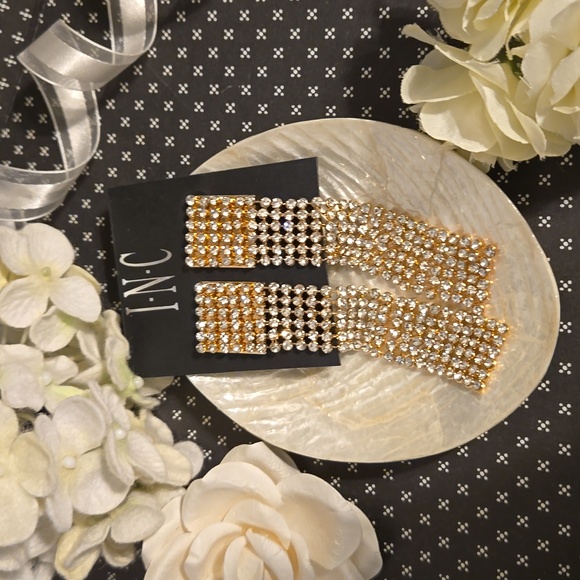 INC Crystal Rhinestone Long Dangle Bling Earrings NWT - Picture 7 of 10